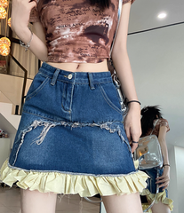 Falda vaquera degradada con paneles con volantes