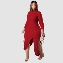 Vestido de punto acanalado con abertura