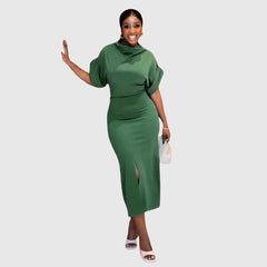 Conjunto de vestido ajustado con abertura en color sólido