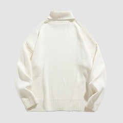 Einfarbiger Strickpullover mit hohem Kragen