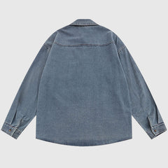 Denim-Hemden mit Cartoon-Pflanze