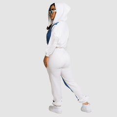 Conjunto de chaqueta con capucha y patchwork de mezclilla