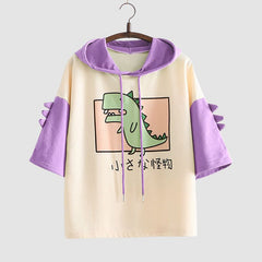 Kurzarm-Hoodies mit Dinosaurier-Print