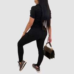 Einfarbige Revers-Jumpsuits