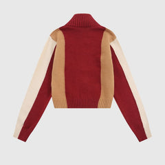 Kurzer Pullover mit Farbblockdesign, Stickerei und Reißverschluss am Kragen