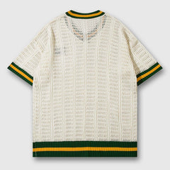 Camiseta de malla con cuello en V y ribete verde