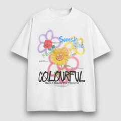 Camiseta con estampado de girasol y grafiti