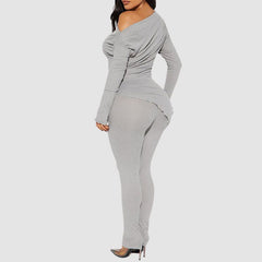 Conjunto de top con diseño de volantes y pantalón ajustado