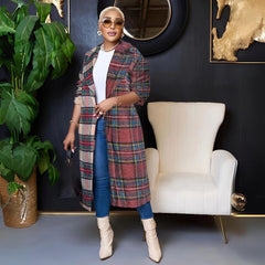 Karierter Patchwork-Wollmantel