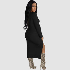 Einfarbige, geschlitzte, figurbetonte Rippstrickkleider