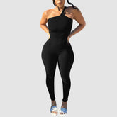 Einfarbiger, figurbetonter One-Shoulder-Jumpsuit