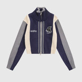 Kurzer Pullover mit Farbblockdesign, Stickerei und Reißverschluss am Kragen