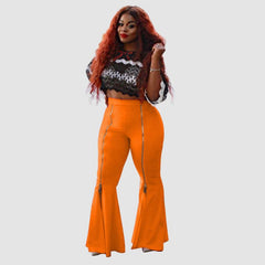 Pantalones acampanados de cintura alta con cremallera decorativa y ajustados