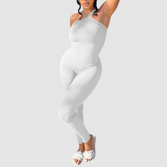 Einfarbiger, figurbetonter One-Shoulder-Jumpsuit
