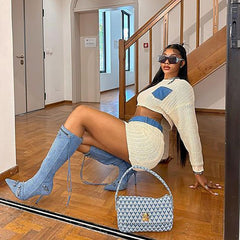 Conjunto de falda corta de patchwork de mezclilla