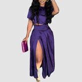 Einfarbiges Plisseerock-Set mit Schlitz