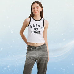 Camiseta sin mangas con estampado de letras de seda de hielo