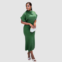 Conjunto de vestido ajustado con abertura en color sólido