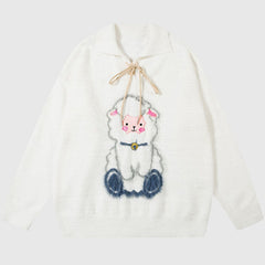 Suéter de pelo de visón bordado con estampado de oveja