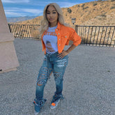 Chaqueta corta vaquera con bordes sin rematar