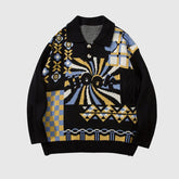 Vintage Color-Blocked Polo Sweater