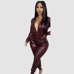 Conjunto de chaqueta y pantalón de PU