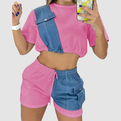 Conjunto de pantalones cortos de patchwork de mezclilla