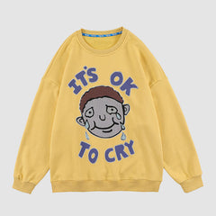 Sudadera bordada con dibujos animados "Está bien llorar"