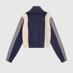 Kurzer Pullover mit Farbblockdesign, Stickerei und Reißverschluss am Kragen