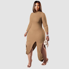 Vestido de punto acanalado con abertura