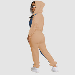 Conjunto de chaqueta con capucha y patchwork de mezclilla