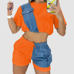 Conjunto de pantalones cortos de patchwork de mezclilla