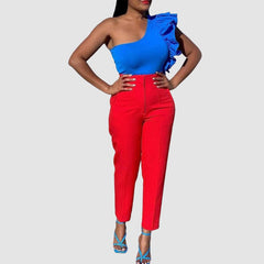 Pantalones de talle alto de color liso