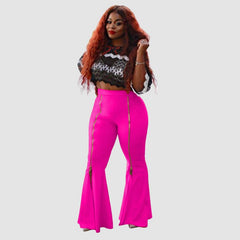 Pantalones acampanados de cintura alta con cremallera decorativa y ajustados