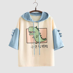 Kurzarm-Hoodies mit Dinosaurier-Print