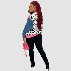 Buchstaben Patchwork Leoparden Strickjacken