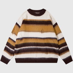 Suéter de rayas con diseño de agujeros sencillos