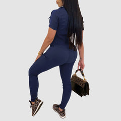 Einfarbige Revers-Jumpsuits