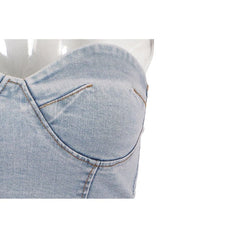 Conjunto de top corto sin tirantes de mezclilla y pantalón largo