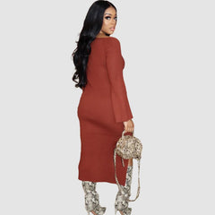 Einfarbige, geschlitzte, figurbetonte Rippstrickkleider