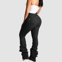 Vaqueros plisados elásticos de color liso