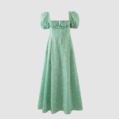 Kleid mit Blumenmuster und Schlitz und quadratischem Ausschnitt