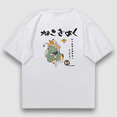 Camiseta con estampado de dibujos animados de pescado comiendo