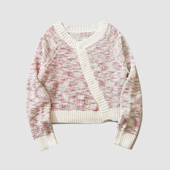 Kurzer Cardigan-Pullover aus meliertem Strick