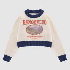 Kurzer Pullover mit Waldfoto-Print