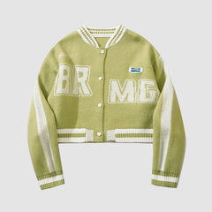 Letter Pattern Jacquard Knit Cropped Jacket
