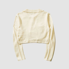 Strick-Crop-Top mit Schleife und unregelmäßigem Umlegekragen