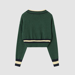 Suéter corto falso de dos rayas con cuello en V