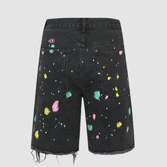 Shorts vaqueros de cintura alta con patchwork de crochet