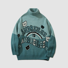 Rollkragenpullover mit Regenbogen- und Bärenmuster